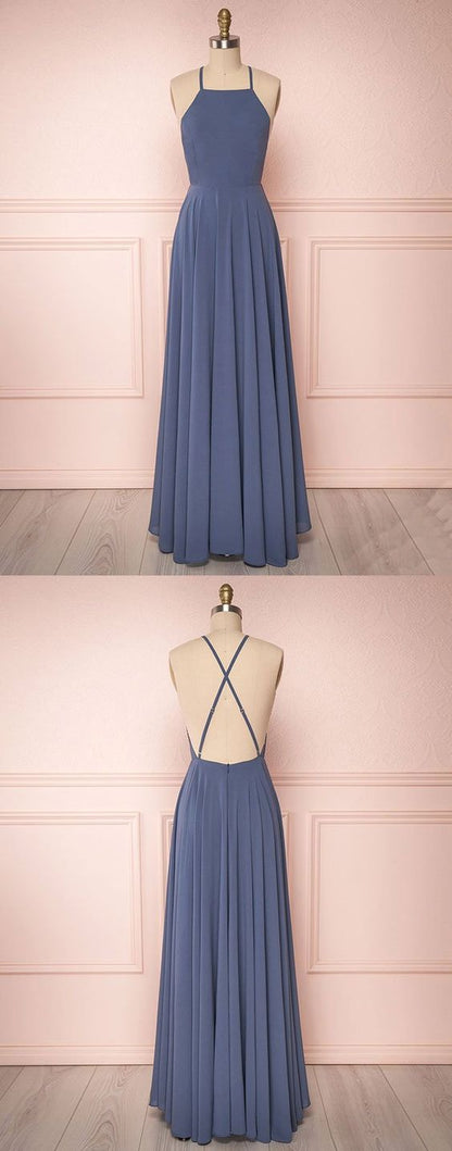 Simple backless chiffon long prom dress, chiffon evening dress cg3169