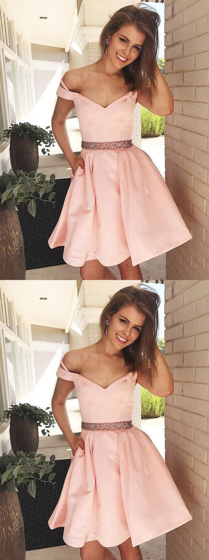 Short Pink Dress Homecoming Dress With Pockets  cg322
