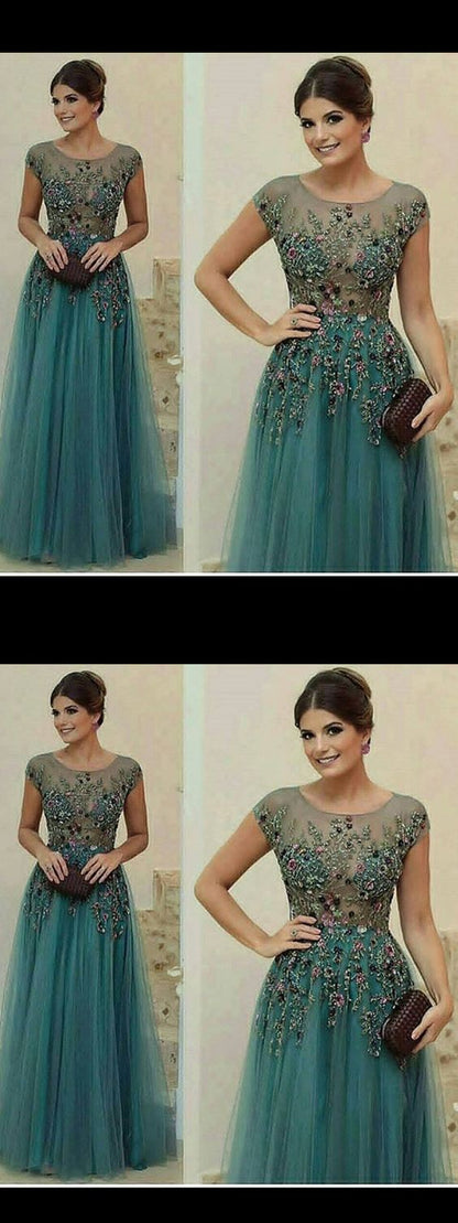 A-line Scoop Floor-length Short Tulle Prom Dress/Evening Dress cg3293