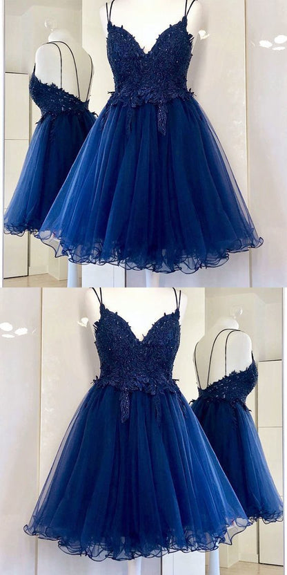 Charming Tulle Appliques Short Homecoming Dress, Backless Short Party Dress cg336