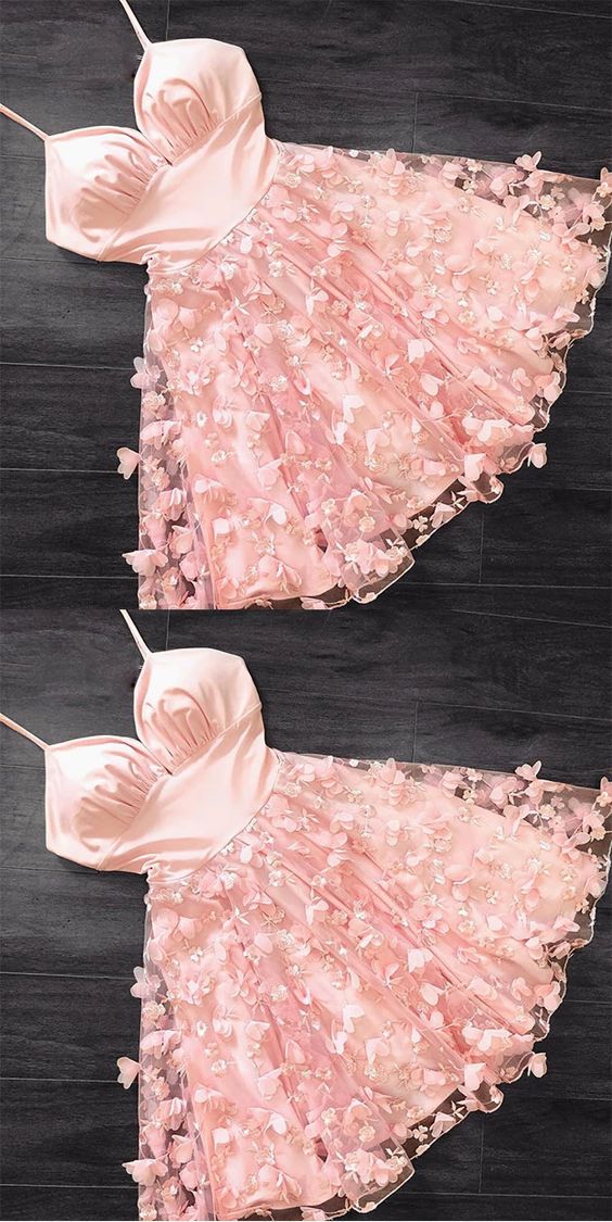 Pink tulle lace short dress pink homecoming dress , pink formal dress cg3517