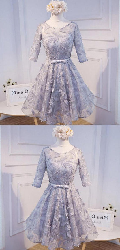 Fancy Long Sleeves Modest Long Sleeve Gray Homecoming Dresses cg3538