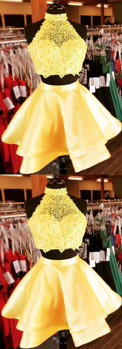 two piece homecoming dress,short dresses,yellow homecoming dresses cg3551