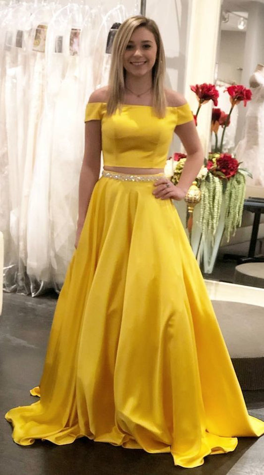 Elegant Off the Shoulder Two Piece Prom Dress with Beading Belt  cg3742