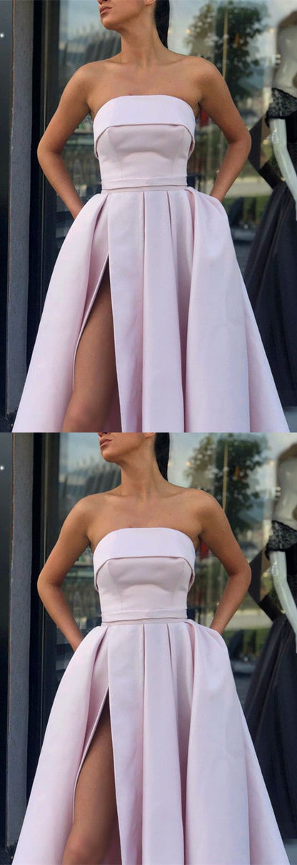 Sexy Strapless Bodice Corset Long Satin Split Prom Evening Dresses cg3766