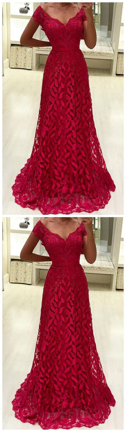 A-Line Cap Sleeves Appliques Long Evening prom Dress  cg3950