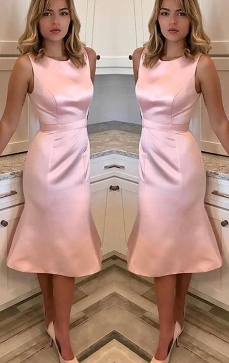 O Neck Sheath Midi Wedding Party Dress Pink Homecoming Dress cg3976