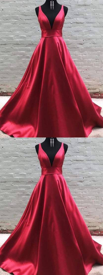 A Line V Neck Burgundy Prom Dresses, V Neck Burgundy Formal Bridesmaid Dresses cg4192