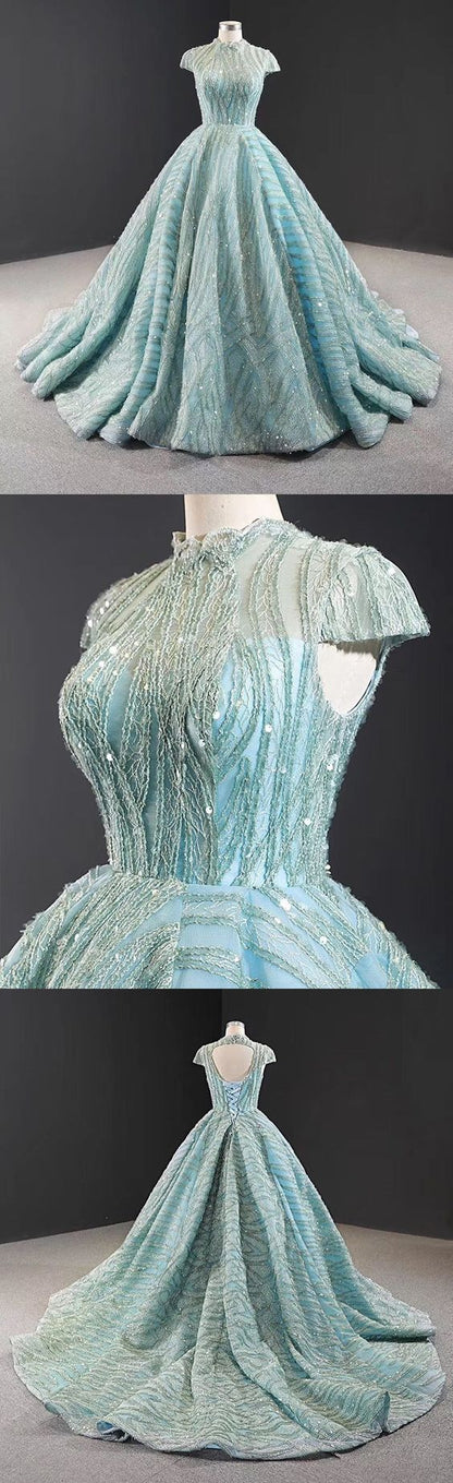 Gorgeous High Neck Ball Gowns Sparkly Beaded Long Prom Dress Evening Dresses cg4637