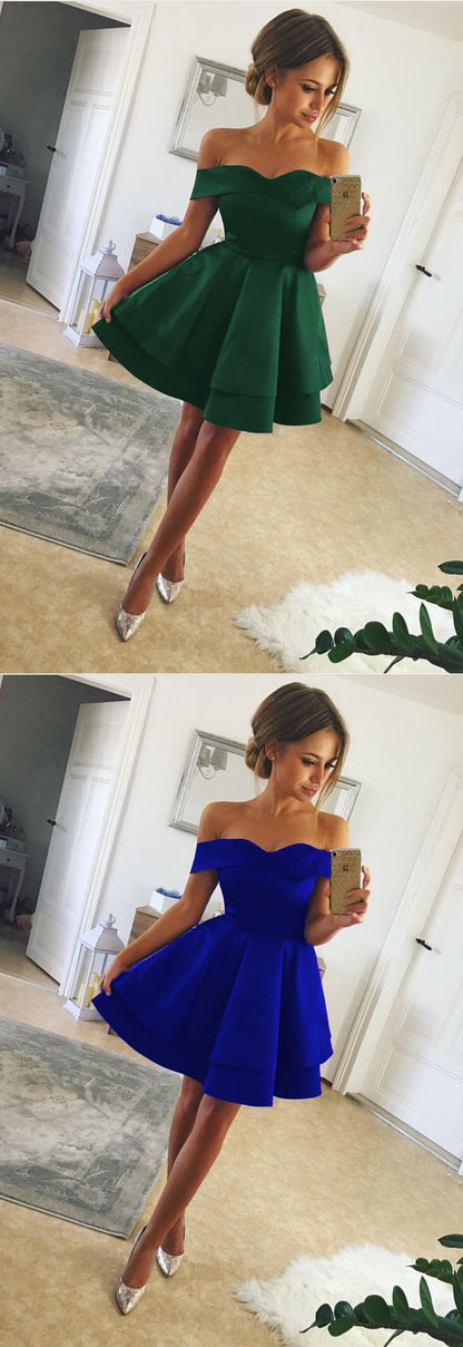 short satin cocktail dress ofd shoulder homecoming party gown cg5106