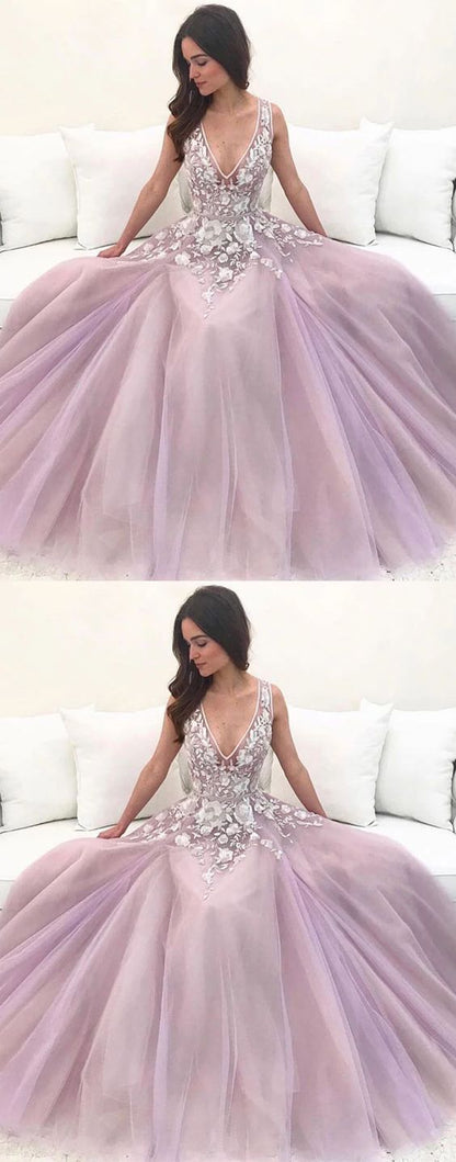 Pink v neck tulle lace long prom dress pink tulle lace evening dress  cg5152