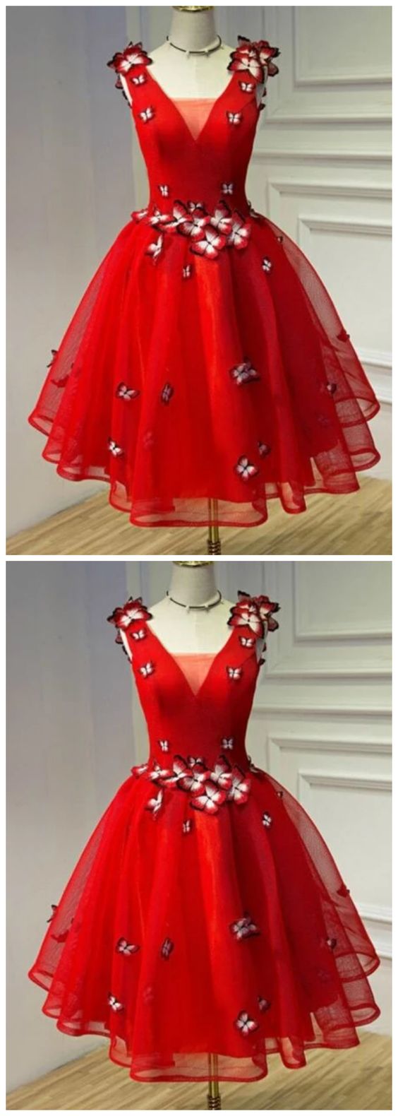 A line red v neck homecoming dress cg5553