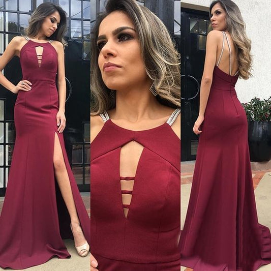 A-line Prom dressï¼ long prom dress , open back prom dress with slit  cg5724