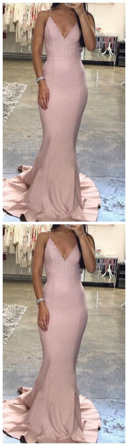 Sexy Mermaid Prom Dresses Halter V Neck Lace Applique Pleats Sweep Train  cg5883