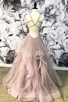 V-Neck Grey Tulle A-line Long Evening Prom Dresses, Cheap Party Custom Prom Dress  cg6021