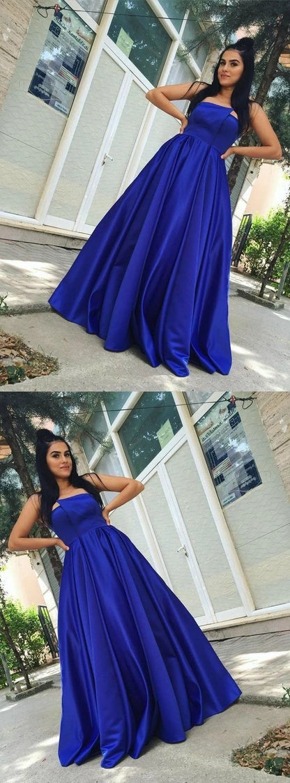 Gorgeous Royal Blue Simple Prom Dress, Sexy Backless Satin A-Line Prom dress cg6284