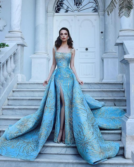gorgeous long blue prom dressï¼_uxury evening dressï¼_edding dress  cg6306