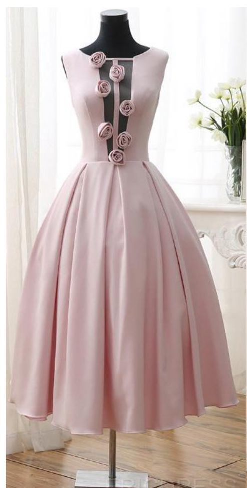 Tea Length Sexy Low V Back Pink Girl Prom Dresses   cg6319