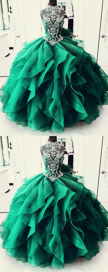 O-Neck Sleeveless Top Beads Ball Gown prom dress ,Tulle Quinceanera Dress  cg6339