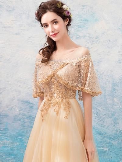 Prom Dresses Simple, Unique champagne tulle lace tea length prom dress, champagne tulle evening dress  cg6370