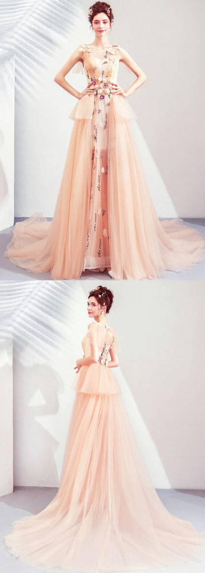 Charming Prom Dress,Tulle Prom Gown, A-Line Prom Dress,Appliques Wedding Gown  cg6373