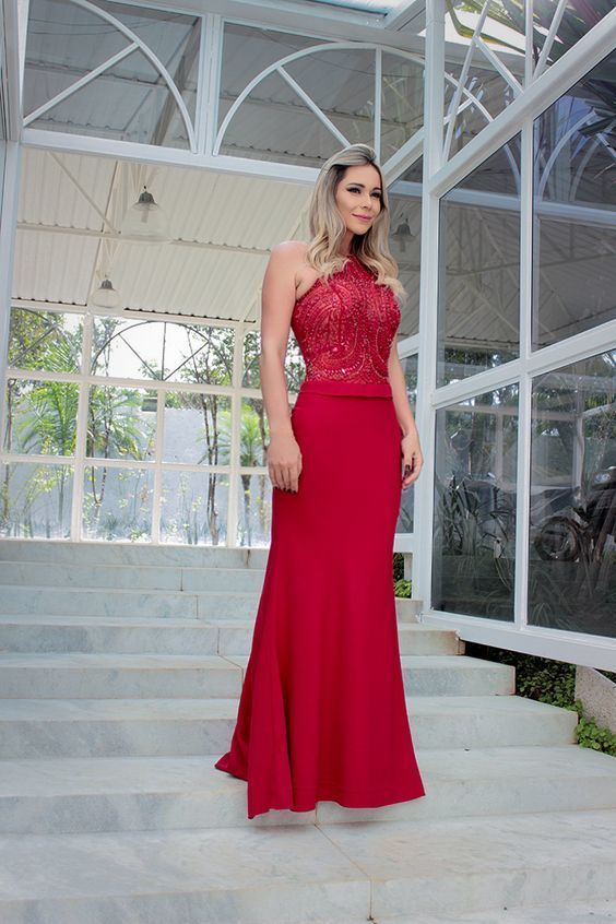 Halter Floor Length Prom Dress , Meamaid Prom Dress   cg6544