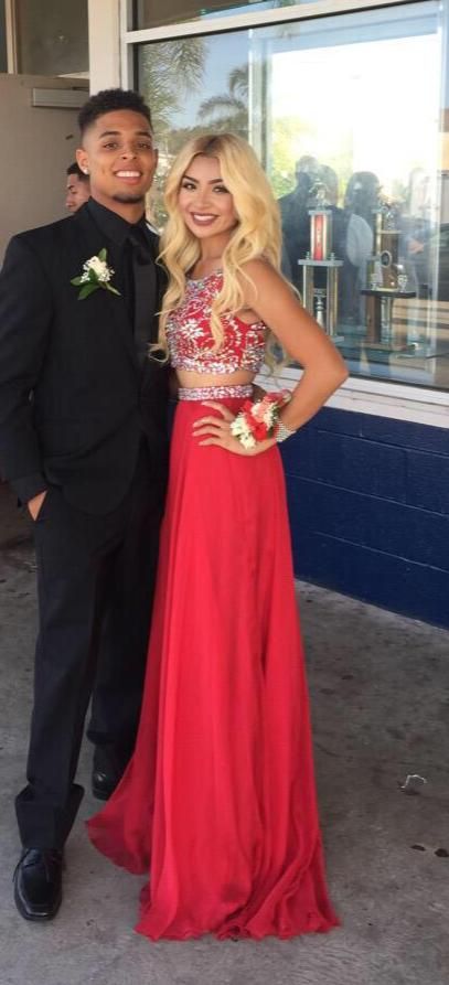 2 Piece Prom Gown,Two Piece Prom Dresses,Red Evening Gowns,2 Pieces Party Dresses,Chiffon Evening Gowns,Sparkle Formal Dress For Teens  cg6710