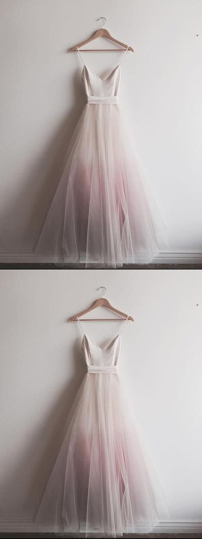 Chic Ombre Prom Dresses Spaghetti Straps A-line Floor-length Long Prom Dress cg698