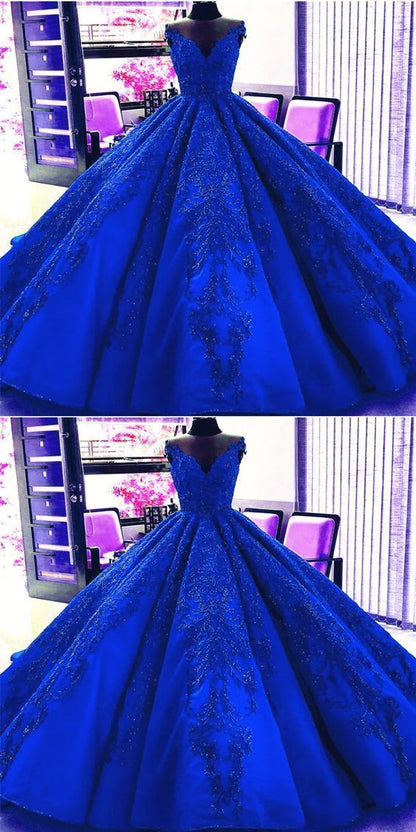 Gorgeous Royal Blue Appliques Beads Quinceanera Dresses, Formal Ball Gown Prom Dress cg703