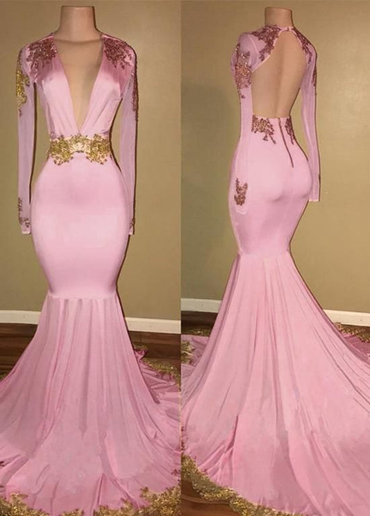 V-neck Mermaid Evening prom Dresses With Lace Appliques  cg7217