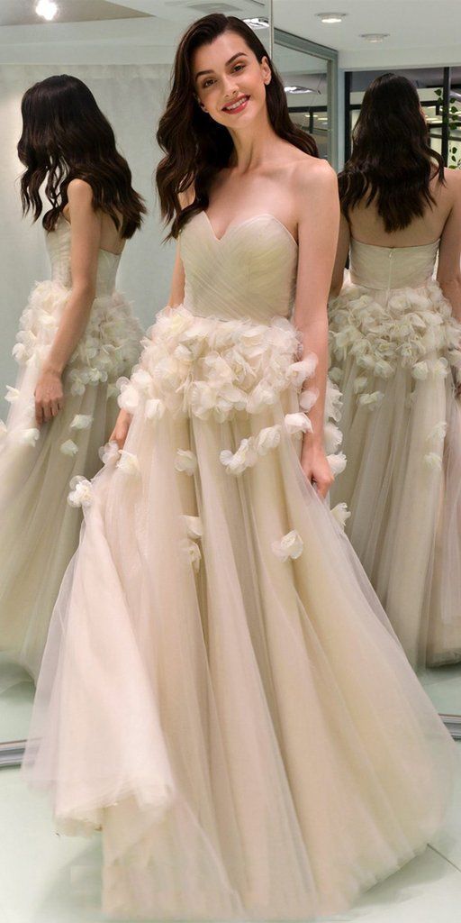 Prom Dresses Simple, Charming Sweetheart Tulle A-Line Backless Appliques Prom Dresses  cg7305