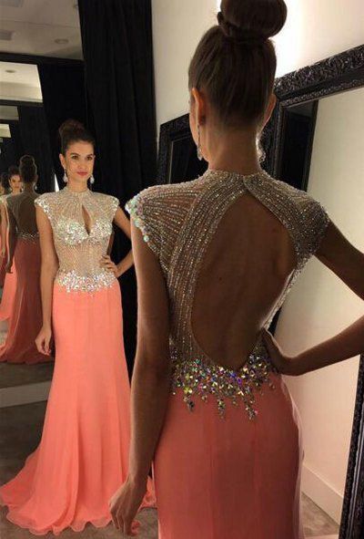 High Neck Prom Dress, Beading Crystal Prom Dresses  cg7493