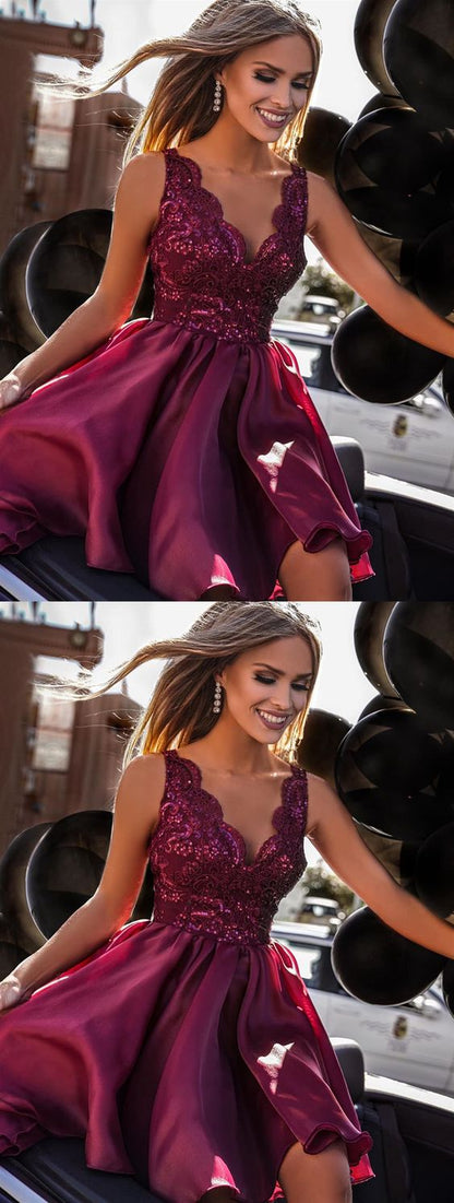 Short Maroon Lace Formal homecoming Graduation Dresses   cg7543