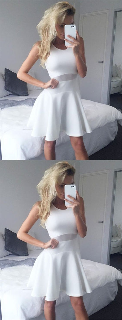 A-Line Crew Sleeveless Above-Knee White Homecoming Dress cg774