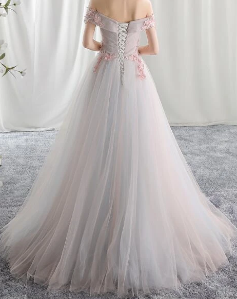 Beautiful Light Pink Tulle Party prom Gown, Off Shoulder Evening Dress  cg7806