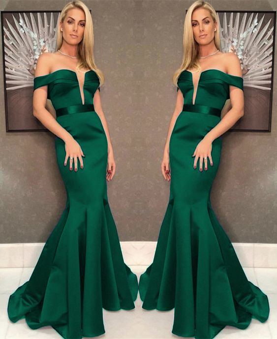 Sexy Off The Shoulder Long Satin Mermaid Evening prom Dresses  cg7864