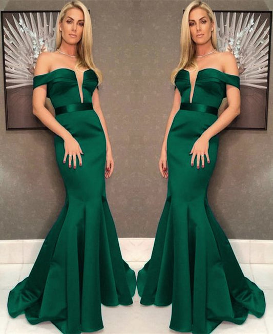Sexy Off The Shoulder Long Satin Mermaid Evening prom Dresses  cg7864