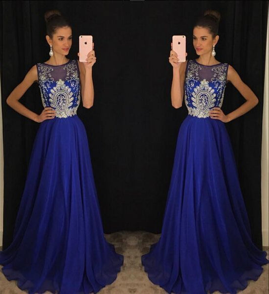 Prom Dresses,Evening Dress,Royal Blue Prom Dresses,Royal Blue Prom Dress,Silver Beaded Formal Gown  cg7974