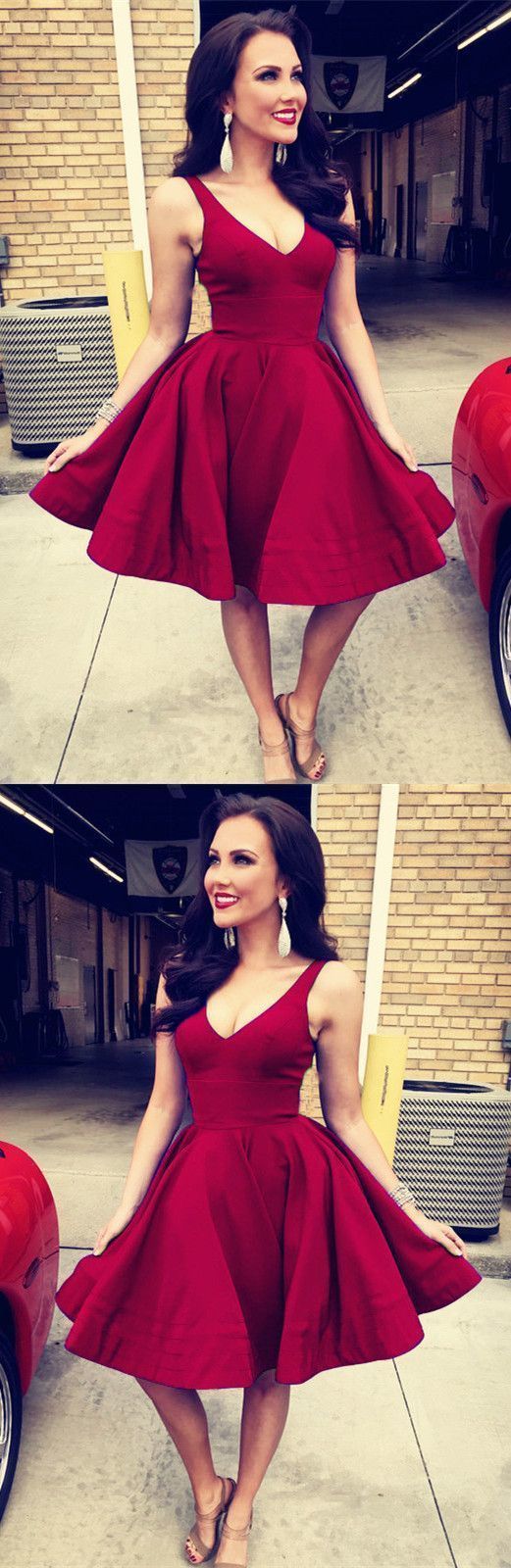 Short Satin V-neck Ball Gowns Homecoming Party Dress cg805