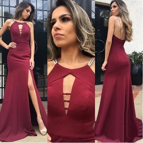 A-line Prom dressï¼ long prom dress , open back prom dress with slit  cg8920