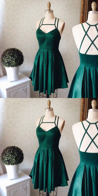 Emerald Homecoming Dress,Short Party Dress,Green Straps Formal Dress,V neck Short homecoming Dress cg905