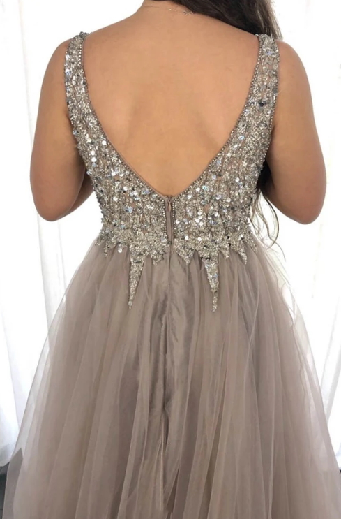 A line tulle beads long prom dress evening dress  cg9101