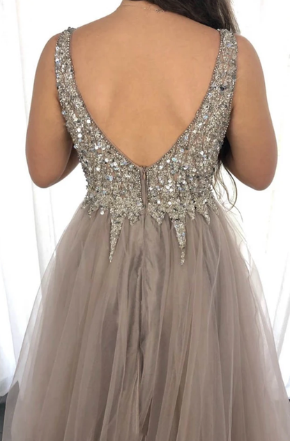 A line tulle beads long prom dress evening dress  cg9101