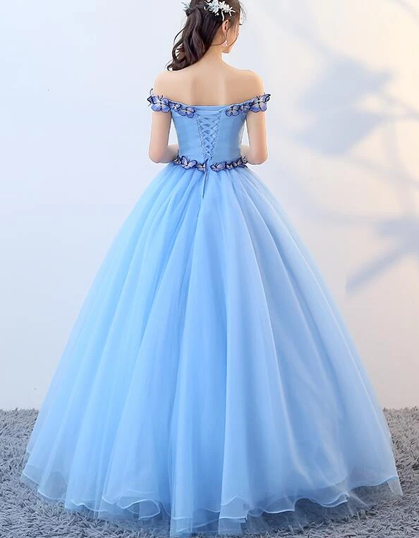 Beautiful Blue Off Shoulder Long Party prom Dress, Sweet 16 Dresses  cg9102