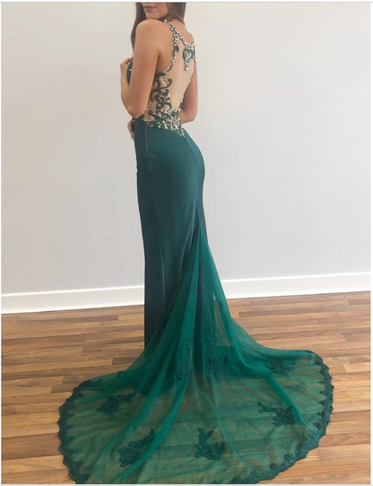 Mermaid Lace Appliques Beaded Red Prom Dress Long Evening Dress   cg9239