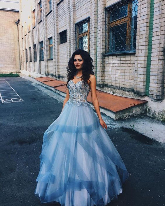 Blue Prom dress,Tulle Prom Dress,A-Line Evening dress,Sweetheart Prom Gown   cg9423