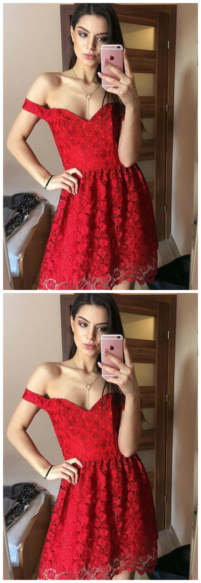 fancy off shoulder red homecoming dresses, chic semi formal party gowns cg958