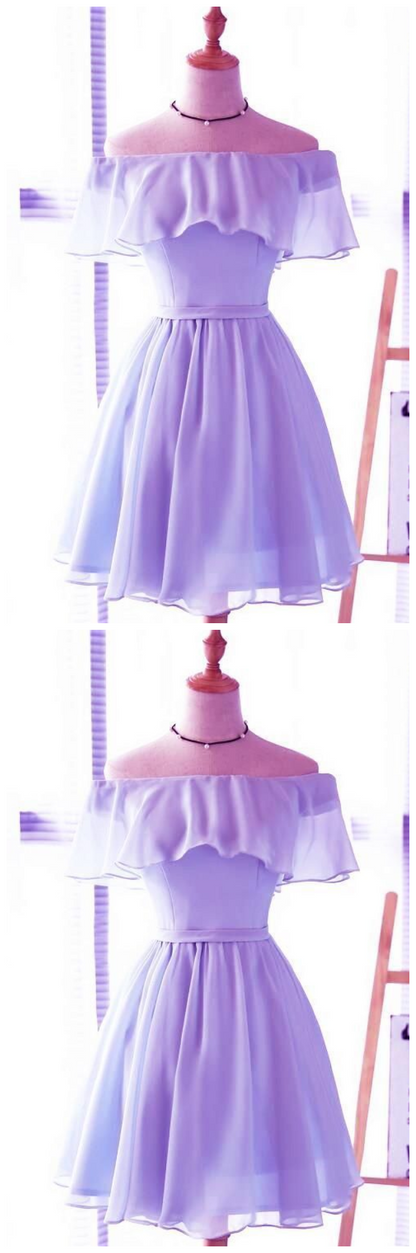 Lavender Chiffon Off Shoulder Short Bridesmaid Dresses, Cute Homecoming Dress, Lovely Party Dresses cg968