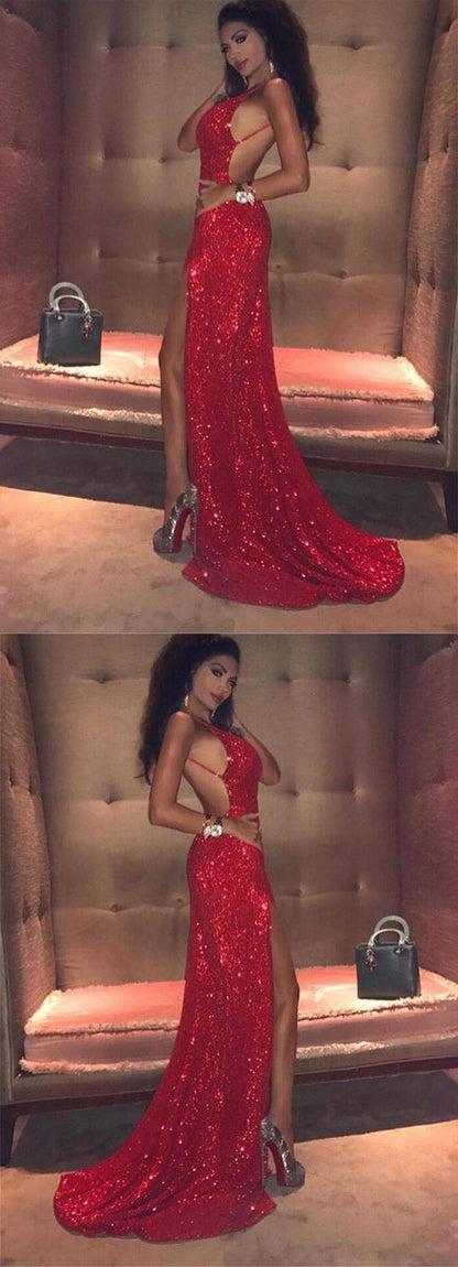 red prom dress,sequin prom dress,open back prom dress,sequin evening gowns,sequin bridesmaid dresses cg990
