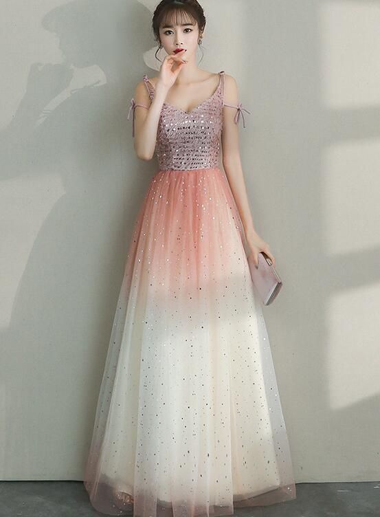 Lovely Tulle Gradient Long Straps Party Dress, Women Formal prom Dress   cg9941